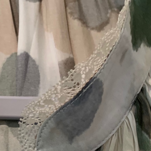 Zadig & Voltaire Tink Camou Blouse V-Neck Lace Trim Green Camo Top Medium M - Picture 4 of 8